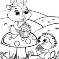 Rabbit and Hedgehog Spring Party Coloring Page