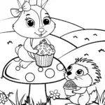 Rabbit and Hedgehog Spring Party Coloring Page