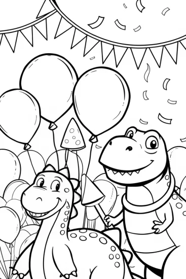 A coloring page of Dino Balloon Festival Coloring Page