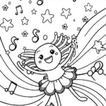 Axolotl’s Cosmic Dance Party Coloring Page