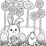 Easter Adventure in the Candy Forest Coloring Page