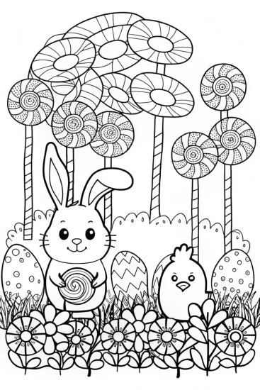 A coloring page of Easter Adventure in the Candy Forest Coloring Page