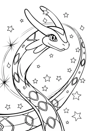A coloring page of Rayquaza’s Celestial Dance Coloring Page