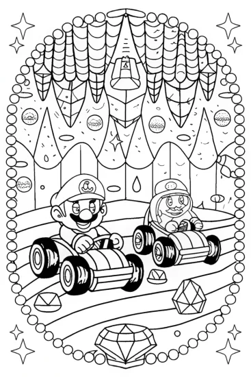 A coloring page of Mario Kart Treasure Hunt Coloring Page
