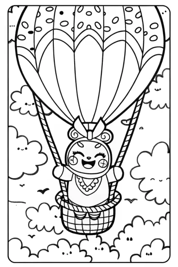 A coloring page of Kuromi’s Adventurous Balloon Ride Coloring Page