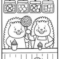 Happy Hedgehogs at the Candy Shop Coloring Page
