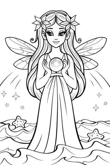 A coloring page of The Fairy Oracle at the Crystal Cove Coloring Page