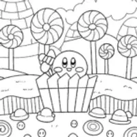 Kirby in the Candy Factory Coloring Page