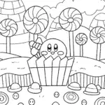 Kirby in the Candy Factory Coloring Page