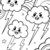 Whimsical Cloud Creatures Race Coloring Page