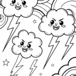 Whimsical Cloud Creatures Race Coloring Page