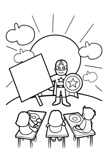 A coloring page of Captain America’s Shield Workshop Coloring Page