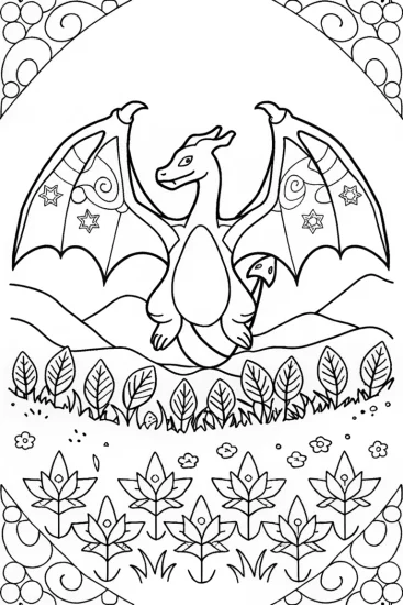 A coloring page of Charizard’s Magical Fire Dance Coloring Page
