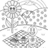 Huggy Wuggy and Kissy Missy Picnic Coloring Page