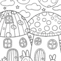 Mushroom Village Adventure Coloring Page
