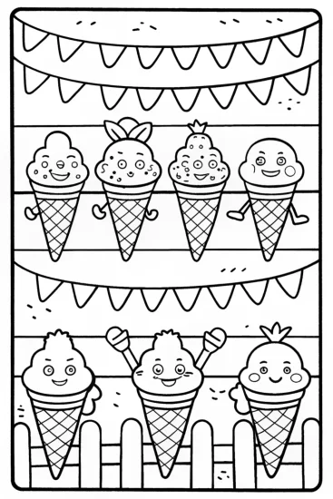 A coloring page of Ice Cream Cone Sports Day Coloring Page