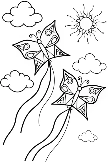 A coloring page of Butterfly Kites in the Breeze Coloring Page