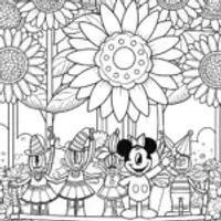 Mickey Mouse’s Colorful Garden Parade Coloring Page