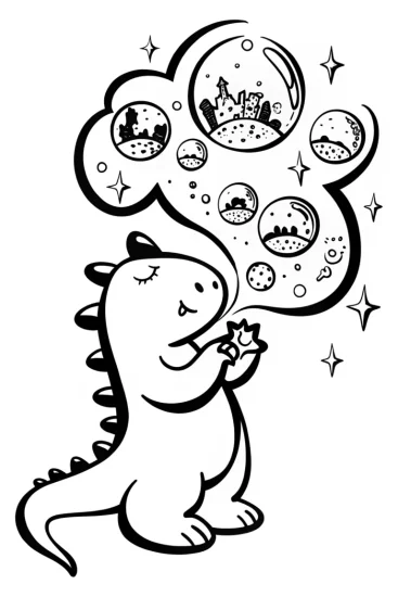 A coloring page of Godzilla’s Cosmic Bubble Adventure Coloring Page