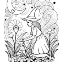 Witch’s Enchanted Garden Coloring Page