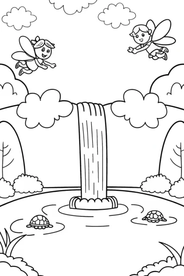 A coloring page of Rainbow Waterfall Wonders Coloring Page