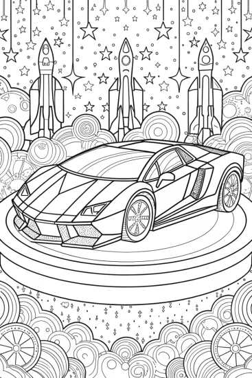A coloring page of Futuristic Lamborghini Launch Pad Coloring Page