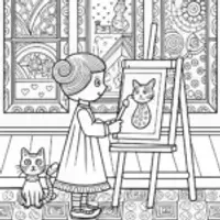 Gabby’s Artful Cat Gallery Coloring Page