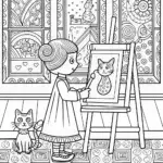 Gabby’s Artful Cat Gallery Coloring Page