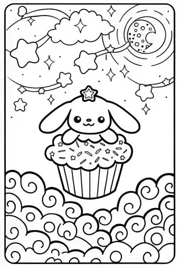 A coloring page of Cinnamoroll’s Starry Dream Adventure