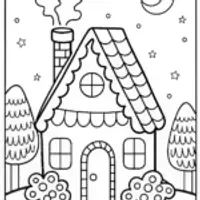 Gingerbread House Under the Moonlight Coloring Page