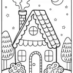 Gingerbread House Under the Moonlight Coloring Page