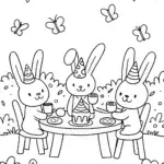 Whimsical Rabbit Tea Party Coloring Page