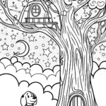 The Starry Dreams Treehouse Coloring Page