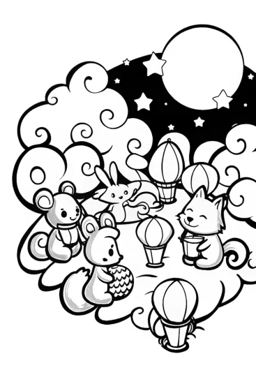 A coloring page of Harvest Moon Lantern Festival Coloring Page