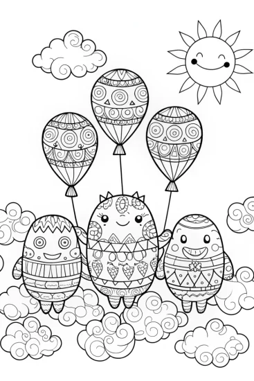 A coloring page of Monster Balloons in the Sky Coloring Page