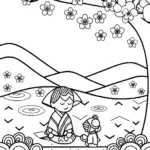 Beneath the Cherry Blossom Canopy Coloring Page