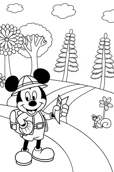 A coloring page of Mickey Mouse’s Adventure in the Enchanted Forest Coloring Page