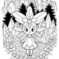 Diancie in the Crystal Grove Coloring Page
