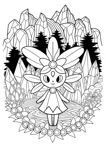A coloring page of Diancie in the Crystal Grove Coloring Page