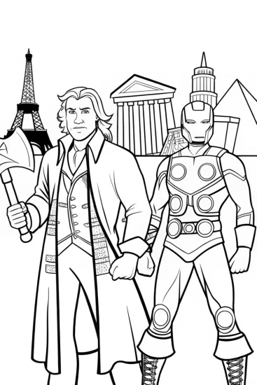 A coloring page of Avengers in Time Coloring Page