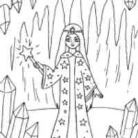 Anime Sorceress in a Crystal Cavern Coloring Page