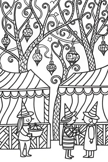 A coloring page of Charming Champion’s Marketplace Coloring Page