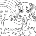 Anime Adventure in the Rainbow Forest Coloring Page