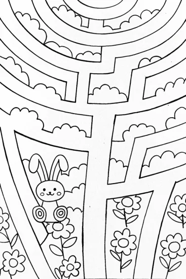 A coloring page of Banban’s Enchanted Garden Maze Coloring Page