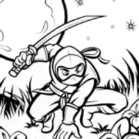Ninja in the Enchanted Moonlit Meadow Coloring Page