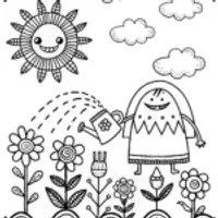 Monster Gardening Adventure Coloring Page