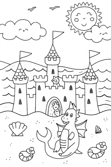 A coloring page of Charizard’s Mystic Sandcastle Adventure Coloring Page