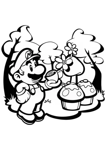 A coloring page of Mario’s Enchanted Tea Party Coloring Page