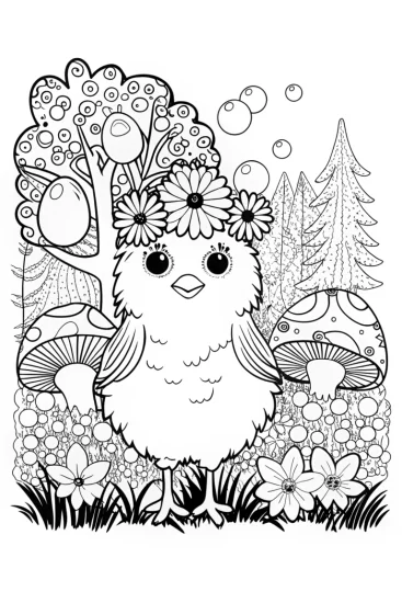 A coloring page of Chick’s Sunny Garden Festival Coloring Page