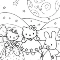 Hello Kitty’s Enchanted Moonlit Dance Coloring Page